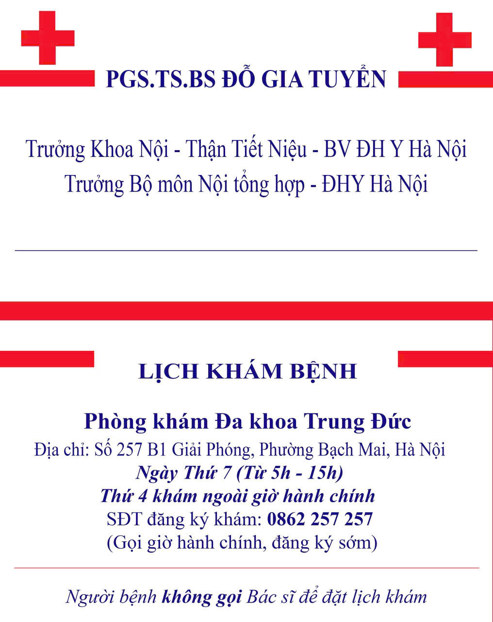 Lịch khám PGS Tuyển chuyên khoa Thận Tiết niệu